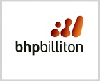 Logo of BHP Billiton with abstract orange shapes.